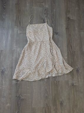 Altar'd State Beige Floral Wrap Mini Dress with Spaghetti Straps